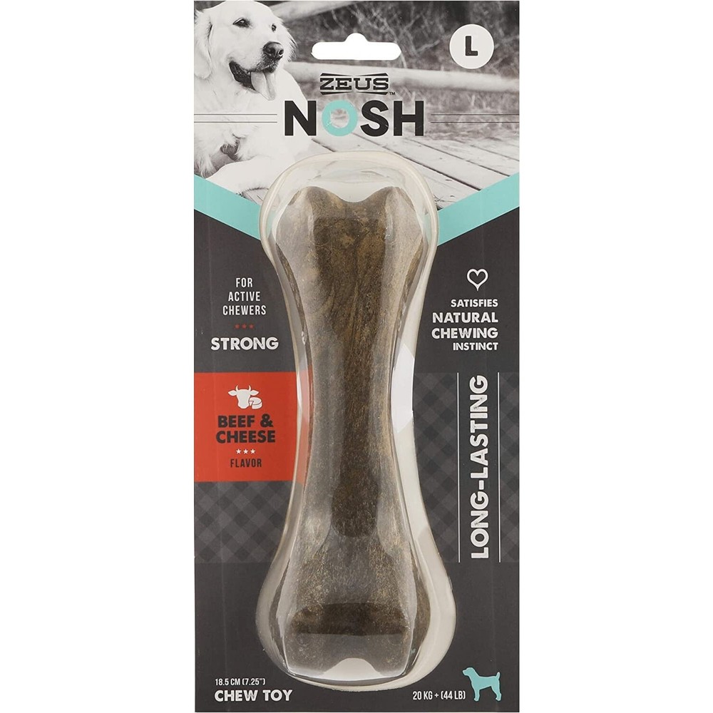 ZEUS Nosh Strong Chew Bones Toys Large Dogs Aggressive Chewers Beef Cheese Flavr